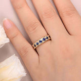 2.1ct Princess Cut Blue Sapphire Wedding Band Tile Design 14k Yellow Gold Finish