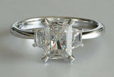 2.5ct Radiant Cut Diamond Trilogy Ring 14k White Gold Finish Trapezoid Accents