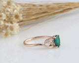 2ct Oval Cut Green Emerald Engagement Ring Leaf Accent Design 14k Rose Gold Over