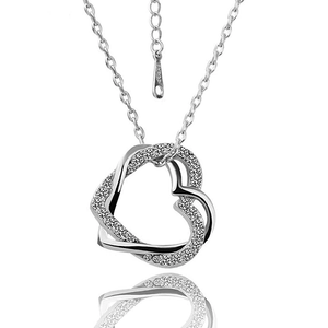 1.2ct Round Cut Diamond Pendant with Chain Double Heart Shape 14k WhiteGold Over