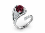 2.5ct Cushion Cut Red Garnet Open Cocktail Bypass Ring 14k White Gold Finish