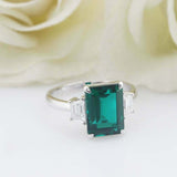 3ct Green Emerald Cut Engagement Ring Diamond Accents Trilogy 14k WhiteGold Over