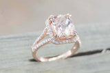 2.3ct Cushion Cut Morganite Engagement Ring Halo Split Shank 14k RoseGold Finish