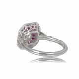 3ct Asscher Cut Diamond Pink Ruby Trendy Halo Art Deco Ring 14k White Gold Over