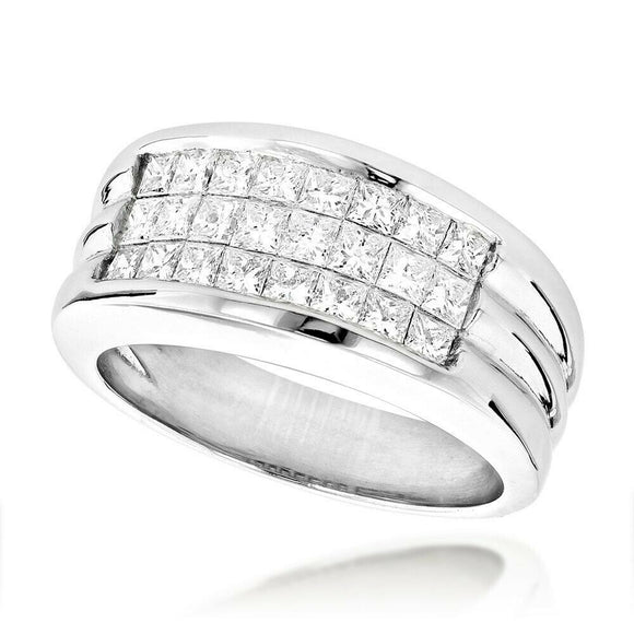 2.5Ct Princess Cut Diamond Cluster Men Wedding Band Ring 14K White Gold Finish