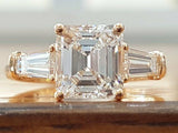 2.5ct Emerald Cut Diamond Three Stone Engagement Ring 14k White Gold Finish