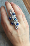 2.4ct Engagement Ring Round Blue Sapphire Twig Vine Cocktail 14k White Gold Over