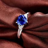 1.6ct Engagement Ring Heart Cut Blue Sapphire Diamond Accents 14k WhiteGold Over