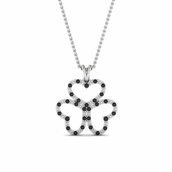 1ct Round Cut Black Diamond Heart Clover Pendant 14k White Gold Finish NO CHAIN