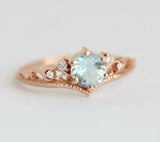 1.2ct Round Cut Aquamarine Crown Bridal Set Engagement Ring 14k Rose Gold Finish