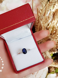 1.5ct Oval Cut Blue Sapphire Engagement Ring 14k White Gold Over Trilogy Promise