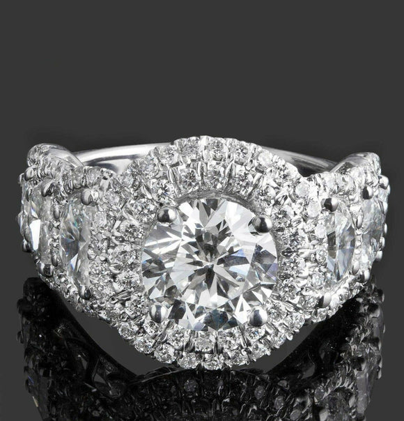 5ct Round Cut Diamond Engagement Ring Dual Halo Cocktail 14k White Gold Finish