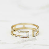 Open Stackable Dual Split Band Ring 1.3ct Baguette Diamond 14k Yellow Gold Over