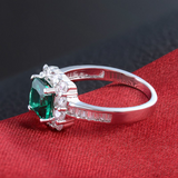 2.2Ct Princess Cut Green Emerald Diamond Ring Halo Accent 14K White Gold Finish