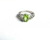 2ct Oval Cut Green Peridot Irish Trinity Solitaire Ring 14k White Gold Finish