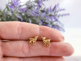 Deer Stag Design Stud Earrings 14k Yellow Gold Finish