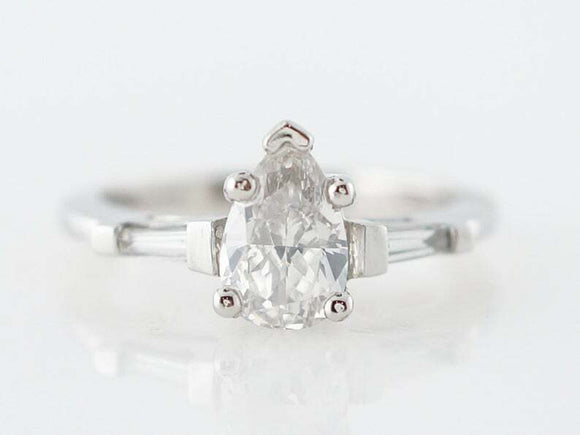 1.3ct Pear Diamond Engagement Ring Baguette Accents Trilogy 14k White Gold Over