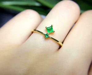 0.4ct Princess Cut Green Emerald Engagement Ring Minimalist 14k Yellow Gold Over