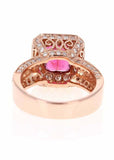 5ct Emerald Cut Pink Ruby Engagement Ring 3 Row Shank Halo 14k Rose Gold Finish