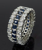 4ct Round Cut Blue Sapphire Wedding Band 3 Row Eternity Style 14k WhiteGold Over