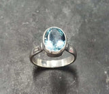 2.1ct Oval Cut Blue Aquamarine Bezel Set Solitaire Ring 14k White Gold Finish