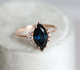 1.5ct Marquise Blue Sapphire Engagement Ring 14k Rose Gold Finish Diamond Petite