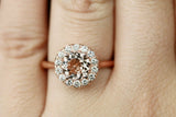 1ct Round Cut Peach Morganite Engagement Ring 14k Rose Gold Over Halo Design