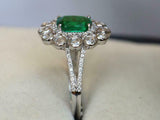 5ct Engagement Ring Cushion Cut Emerald Diamond Halo Floral 14k White Gold Over