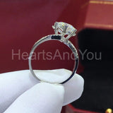 1ct Round Cut Moissanite Heart Prong Solitaire Accent Ring 14k White Gold Plated