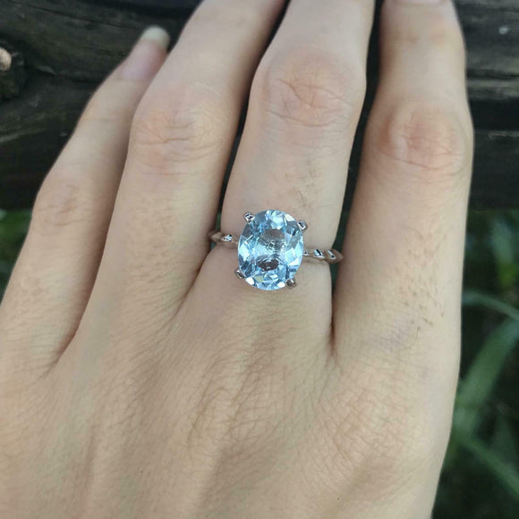 1.2ct Oval Cut Blue Aquamarine Engagement Ring Solitaire 14k White Gold Finish