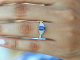 3ct Oval Cut Blue Sapphire Milgrain Step Accent Vintage Ring 14k White Gold Over