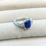 2ct Engagement Ring Emerald Cut Blue Sapphire Diamond Accent 14k White Gold Over