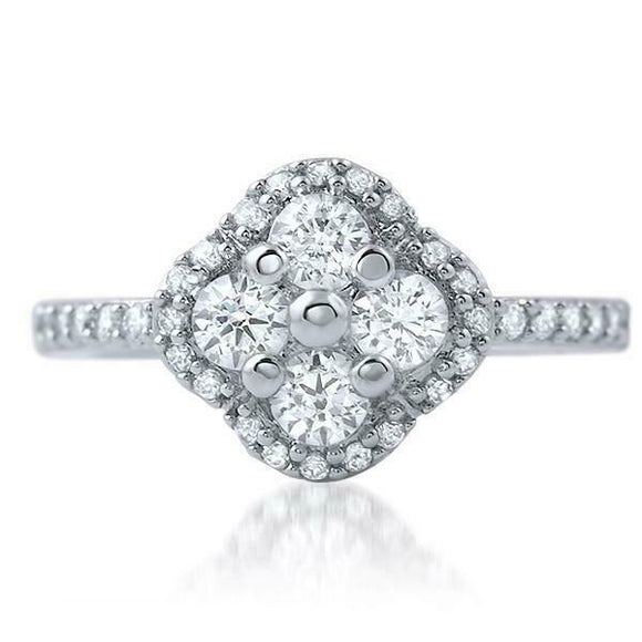 1.25ct Round Cut VVS1 Diamond Engagement Ring Halo Accents 14k White Gold Finish