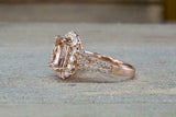 2.5ct Cushion Cut Morganite Engagement Ring 14k Rose Gold Over Halo Split Shank