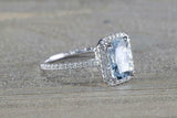 2ct Cushion Cut Blue Aquamarine Engagement Ring 14k White Gold Over Diamond Halo