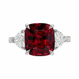 3ct Cushion Cut Red Garnet Diamond Trilogy Ring 14k White Gold Over Heart Accent