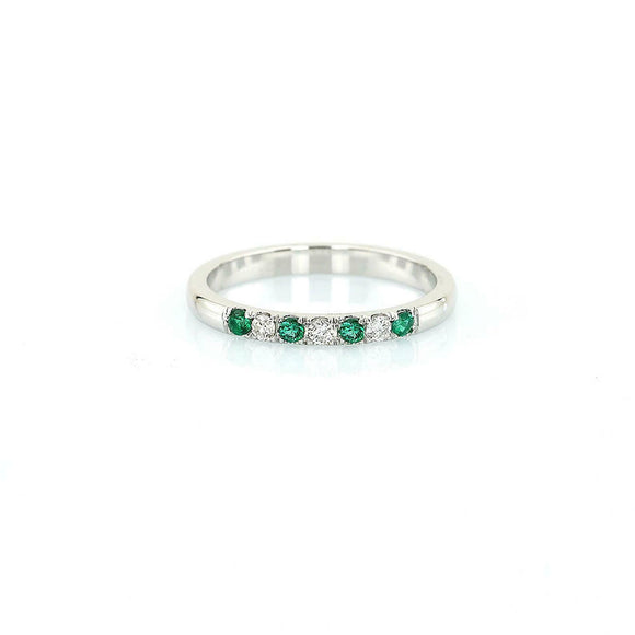 1ct Round Cut Alternate Green Emerald Diamond Wedding Band 14ct WhiteGold Finish