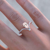 2.5ct Pear Morganite Engagement Ring V Shaped Stylish Curved 14k Rose Gold Over