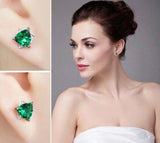 2.3ct Stud Earrings Trillion Cut Green Emerald Stylish 14k White Gold Finish