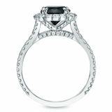 2.5Ct Round Cut Black Diamond Halo Floral Engagement Ring 18K White Gold Finish