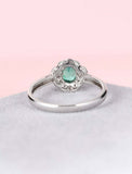 1.2ct Oval Cut Green Emerald Floral Halo Art Deco Ring 14k White Gold Finish