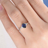 1.2ct Oval Blue Sapphire Engagement Ring 14k White Gold Finish Solitaire Trilogy