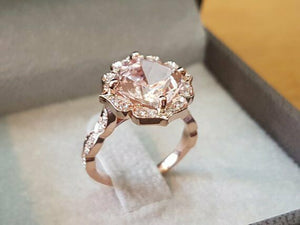 2ct Cushion Cut Peach Morganite Solitaire Engagement Ring 14k Rose Gold Finish