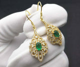 2.8ct Drop Earrings Oval Cut Green Emerald Vintage Inspired 14k Yellow Gold Over