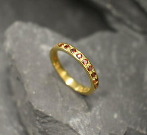 1ct Round Cut Red Garnet Stackable Eternity Wedding Band 14k Yellow Gold Finish