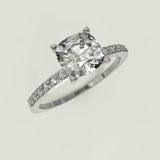 2ct Cushion Diamond Engagement Ring Round Accent Solitaire 14k White Gold Finish