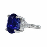 2.5Ct Oval Cut Blue Sapphire Trilogy Ring 14K White Gold Finish Trillion Accents