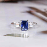 1.5ct Radiant Blue Sapphire Engagement Ring Diamond Trilogy 14k White Gold Over