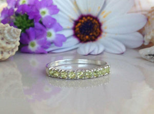 1.2ct Wedding Band Round Cut Green Peridot Half Eternity 14k White Gold Finish