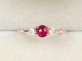 1ct Engagement Ring Round Cut Pink Ruby Three Stone 14k Yellow Gold Finish